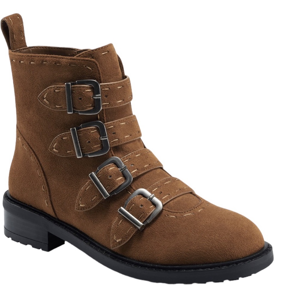 AEROSOLES Tan Ankle Booties with Quadruple Buckles